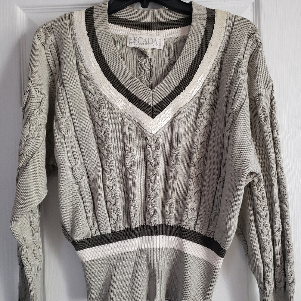 Vintage Escada Margaretha Ley V-Neck Green Sequin